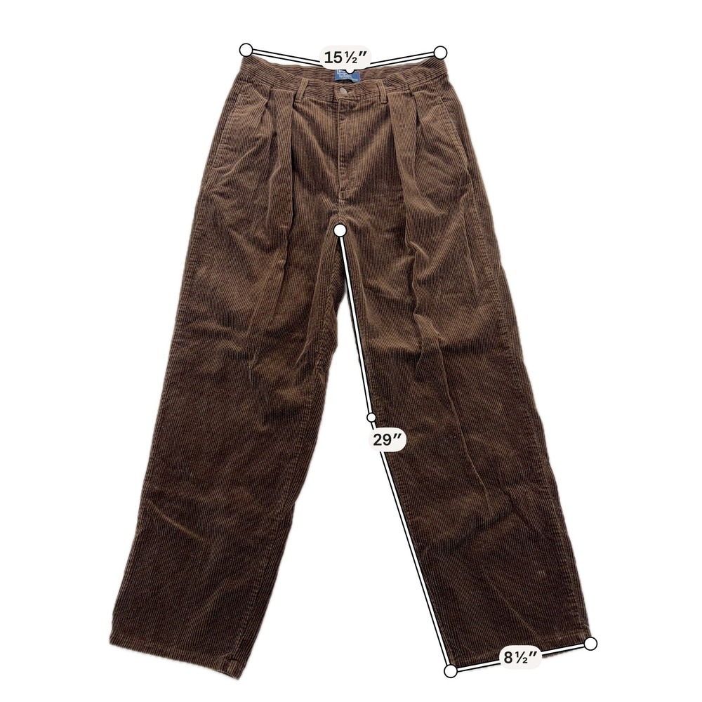 VTG 90s Polo Ralph Lauren Corduroy Pleated Pants Brown 32W 30L Made in USA